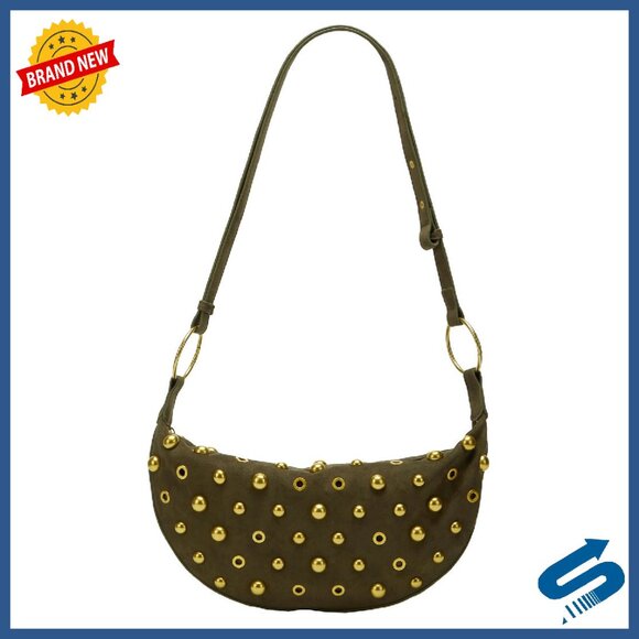 Handbags - Large Suede Shoulder Bag with Gold Studs Adjustable Strap Retro Tote Purse